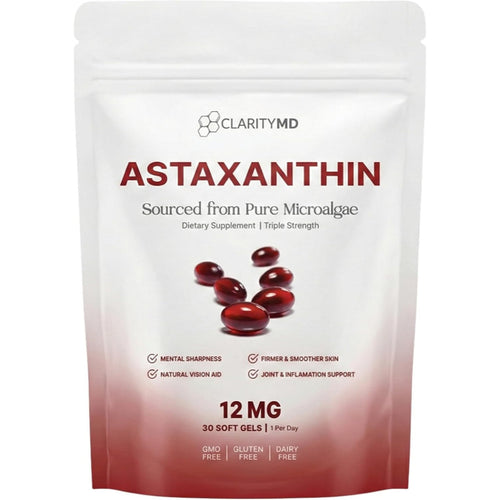 Astaxanthin 12mg Antioxidants Supplement – Natural Microalgae Source – Lipid-Based Softgel for Enhanced Absorption – Cognitive, Vision & Joint Support – 30 Softgels (Pack of 1)